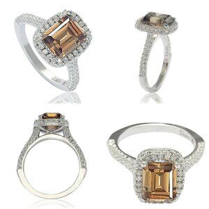 💕SUZY LEVIAN💕 Bridal Cubic Zirconia with Halo Ring Sterling Silver Brown 9 NWT